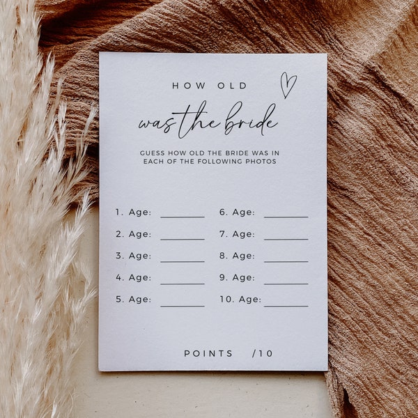 How Old Was The Bride, Bridal Shower Quiz, Modern Minimalist Game Template, Instant Download, Editable In Canva, Bridal Shower Bride Trivia