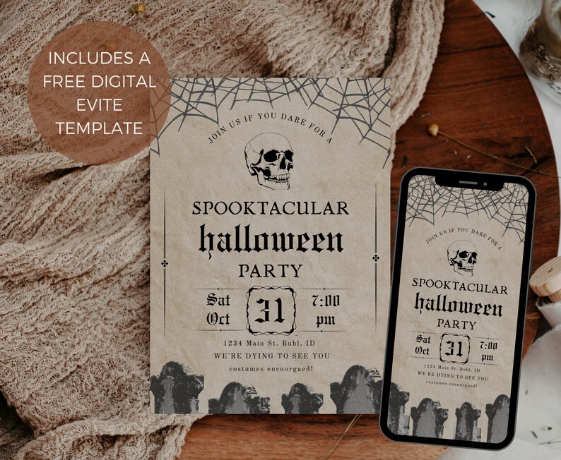 Adult Halloween Costume Party Invitation, Editable Template, Vintage Halloween Stationery, Edit In Canva, Printable Custom Invitation image 3