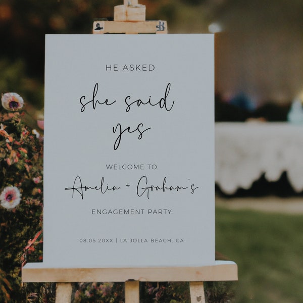 He Asked She Said Yes Sign, Engagement Party Welcome Sign, Large Engagement Poster, Editable Template, Modern Minimalist, She Said Yes Sign