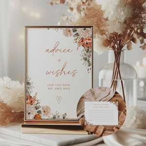 Herbst Blumen Advice & Wishes Zeichen und Karten Set, Hochzeit Duschspiel, bearbeitbare Canva Vorlage, druckbare Boho Herbst Brautdusche Dekor