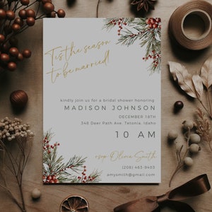 Winter Bridal Shower Invitation, Editable Template, Tis The Season To Be Married, Holiday Bridal Shower, Christmas Shower Invitation Cards