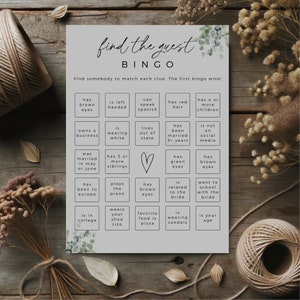 Greenery Find The Guest Bingo Game, Printable Bridal Shower Game, Editable Template, Instant Download, Edit In Canva, Boho Wedding Shower image 4