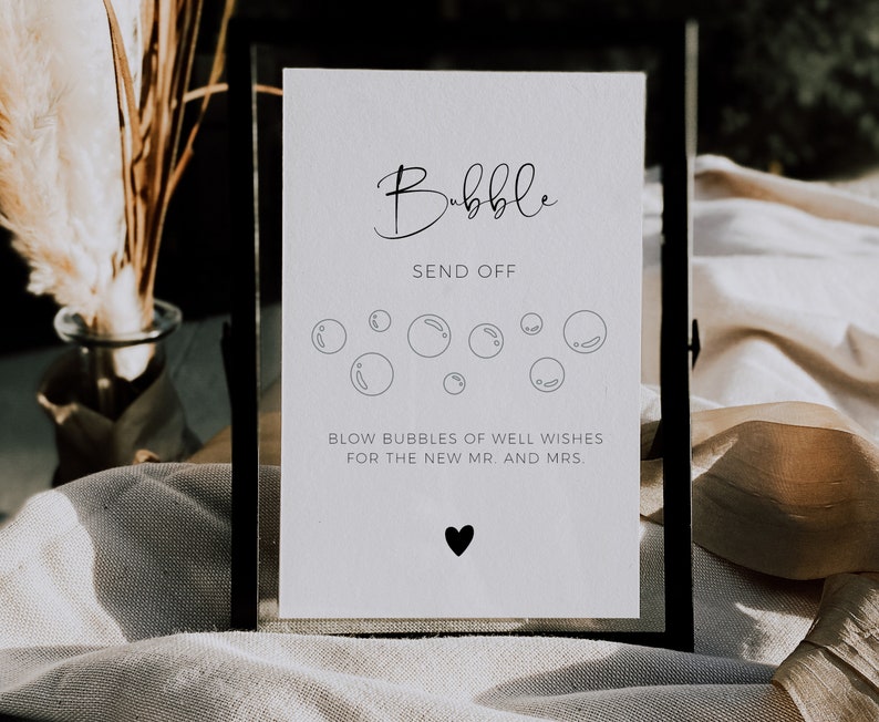 Bubble Send Off Sign Template, Wedding Send Off, Minimalist Newlywed Send Off Sign, Modern Wedding Bubbles Sign, Wedding Favors Bubbles image 1