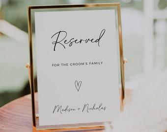 Minimalist Reserved Sign Wedding, Boho Wedding Sign, Wedding Decor For Table Centerpiece, Reserved For Family, Editable Wedding Stationary