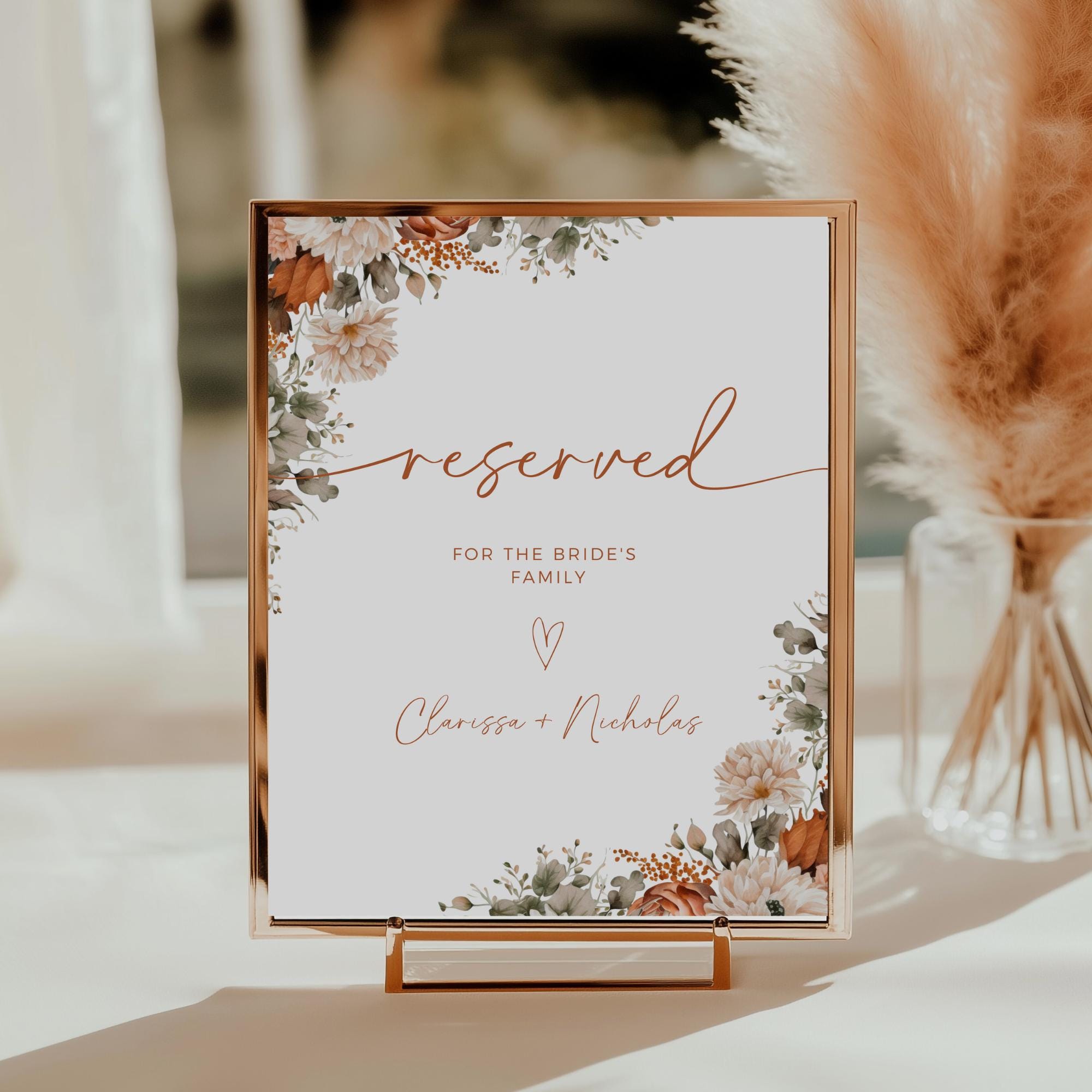 Editable Fall Floral Wedding Reserved Sign, Boho Autumn Table Decor ...