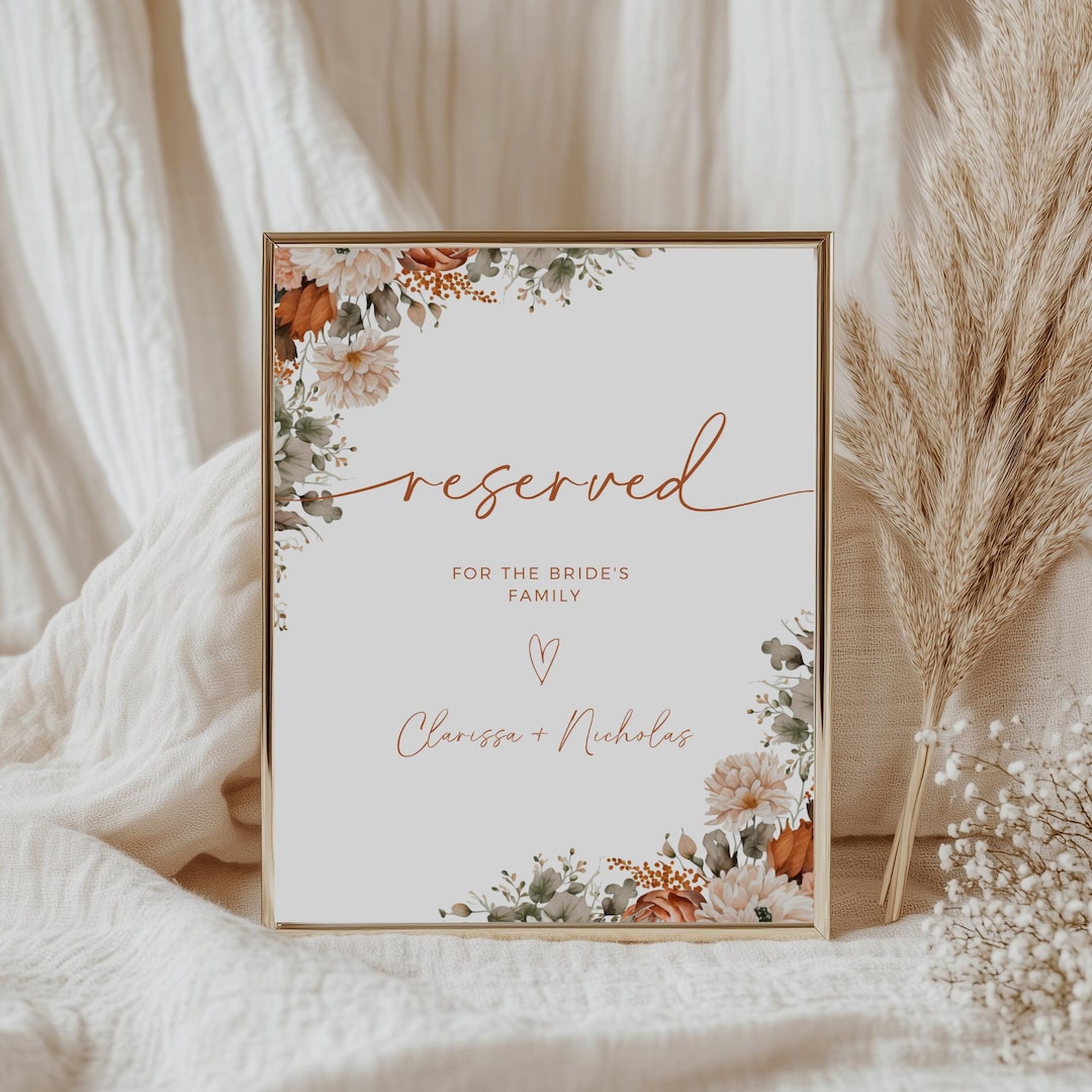 Editable Fall Floral Wedding Reserved Sign, Boho Autumn Table Decor ...