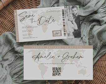 Boarding Pass Save The Date, Destination Wedding Save The Date, Travel Theme Wedding, Save The Date Template With Photo, Editable In Canva