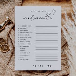 Minimalist Bridal Shower Word Scramble, Wedding Table Games, Fun Unique Game Template, Instant Download, Editable In Canva, Printable Game