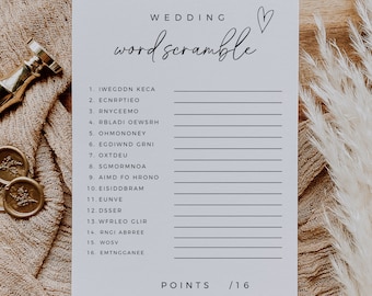 Minimalist Bridal Shower Word Scramble, Wedding Table Games, Fun Unique Game Template, Instant Download, Editable In Canva, Printable Game