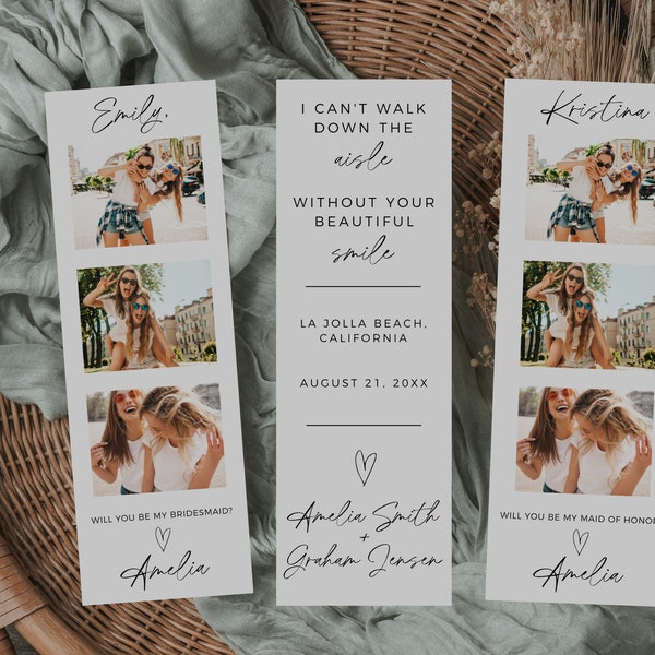 Bridesmaid Proposal Photo Strip, Photo Booth, Bridesmaid Proposal Card, Will You Be My Bridesmaid, Maid Of Honor Proposal Card Template