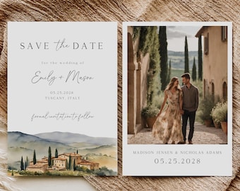Tuscany Save The Date, Printable Wedding Stationery, Save The Date Template With Photo, Tuscany Italy, Editable Template, Instant Access