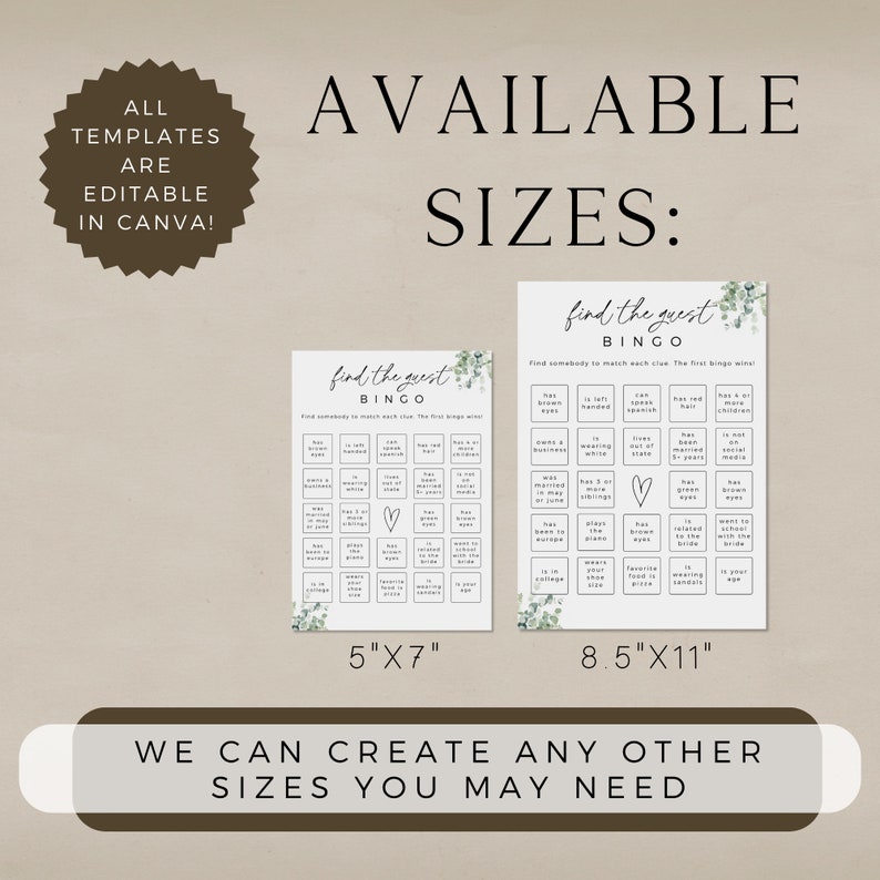 Greenery Find The Guest Bingo Game, Printable Bridal Shower Game, Editable Template, Instant Download, Edit In Canva, Boho Wedding Shower image 3