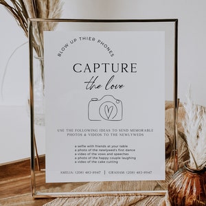 Minimalist Capture The Love Sign, Blow Up Their Phones, Boho Wedding Sign, Wedding Photo Sign, Digital Download, Editable Template image 3