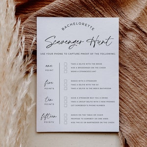 Bachelorette Scavenger Hunt, Editable Template, Bachelorette Party Game, Modern Minimalist, Bar Scavenger Hunt, Bride To Be, Printable Game