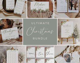 Christmas Wedding Stationery Bundle, Fully Editable DIY Canva Templates, Holiday Reception Signage Collection, Digital Winter Theme Ceremony