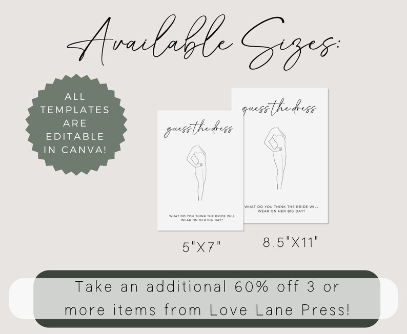 Minimalist Guess The Dress, Printable Bridal Shower Game, Editable Template, Bridal Shower Ideas, Hen Party Game, Bachelorette Game image 3