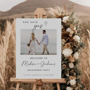 Photo Engagement Welcome Sign, She Said Yes Sign, Couples Shower Sign, Modern Minimalist, Fully Editable Template, Engagement Party Decor