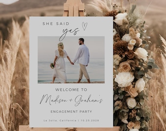 Photo Engagement Welcome Sign, She Said Yes Sign, Couples Shower Sign, Modern Minimalist, Fully Editable Template, Engagement Party Decor