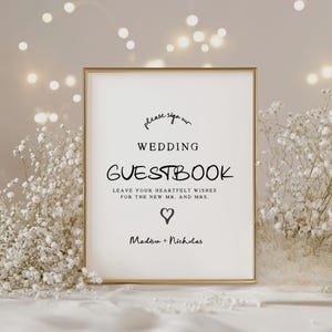 Editable Handwritten Wedding Guestbook Sign Template, DIY Canva Template, Printable Hand Drawn Reception Sign, Whimsical Decor Signage