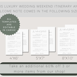 Wedding Weekend Itinerary, Wedding Timeline, Modern Minimalist, Wedding Welcome Bag Note, Wedding Weekend Schedule, Editable Template image 5