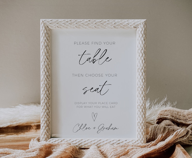 Find Your Seat Sign, Printable Wedding Seating Sign Minimalist Place Card Sign, Wedding Decor For Table Centerpiece, Editable Template image 4