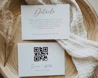 Qr Code Rsvp Card Template, Modern Minimalist, Wedding Invitation Insert Card, Qr Code Details Card Template, Boho Online Details Card