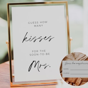How Many Kisses For The Soon To Be Mrs, Boho Bridal Shower Decor, How Many Kisses In The Jar Sign Template, Bridal Shower Activity,