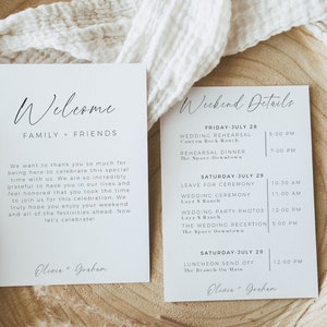 Wedding Weekend Itinerary, Wedding Timeline, Modern Minimalist, Wedding Welcome Bag Note, Wedding Weekend Schedule, Editable Template image 1