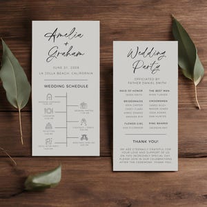 Minimalistisches Hochzeitsprogramm Vorlage, Boho Hochzeit Timeline, Reihenfolge der Ereignisse, Zeremonieprogramm, bearbeitbar in Canva, Instant Download