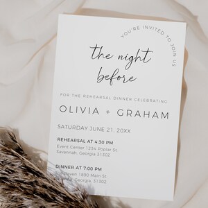 Minimalist Rehearsal Dinner Invitation, Wedding Rehearsal Invite Template, The Night Before Invitation, Editable In Canva, Boho Wedding image 4