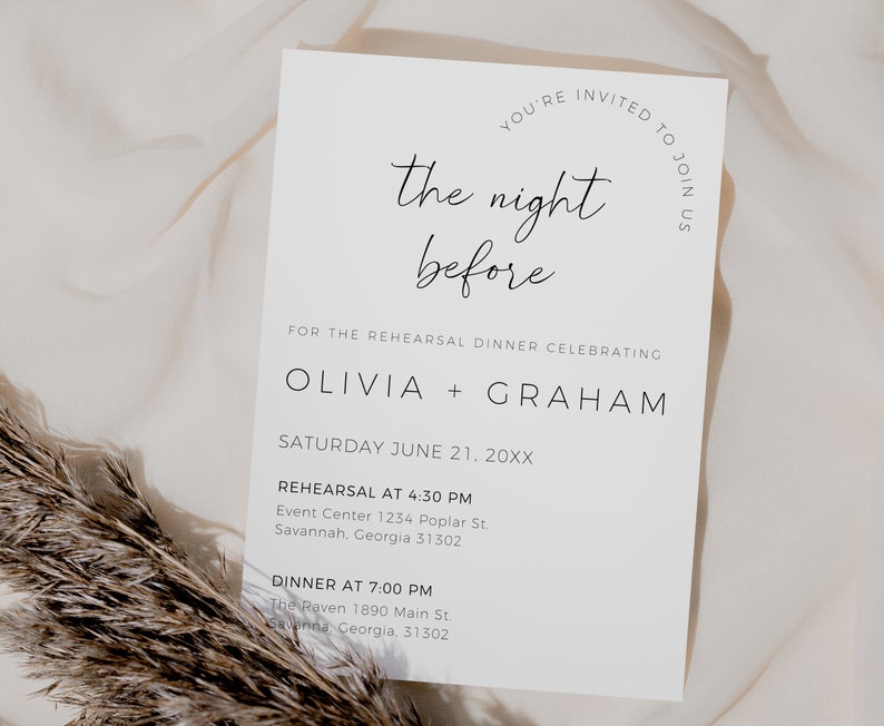 Minimalist Rehearsal Dinner Invitation, Wedding Rehearsal Invite Template, The Night Before Invitation, Editable In Canva, Boho Wedding image 4