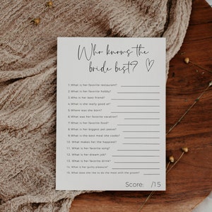 Who Knows The Bride Best, How Well Do You Know The Bride, Bridal Shower Game Template, Bachelorette Party Game, Printable Wedding Game