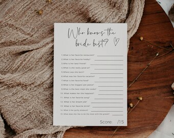 Who Knows The Bride Best, How Well Do You Know The Bride, Bridal Shower Game Template, Bachelorette Party Game, Printable Wedding Game