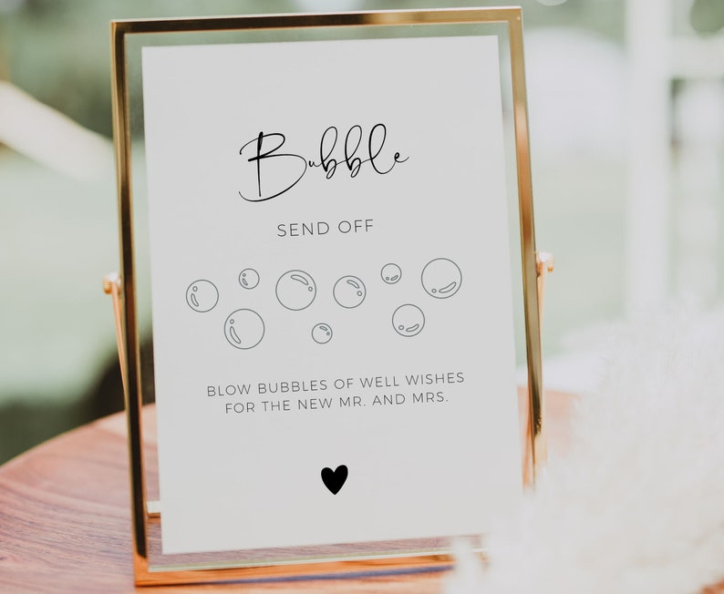 Bubble Send Off Sign Template, Wedding Send Off, Minimalist Newlywed Send Off Sign, Modern Wedding Bubbles Sign, Wedding Favors Bubbles image 3