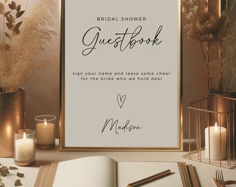 Minimalist Bridal Shower Guest Book Sign, Editable Template, Sign Our Guestbook, Bridal Shower Ideas, Digital Download, Editable In Canva