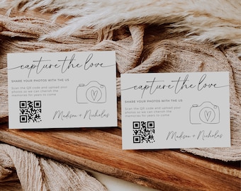Minimalist Capture The Love Card Template, QR Code Template, Wedding Website Card, Editable In Canva, Instant Download, Enclosure Cards