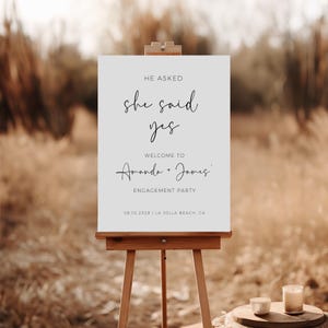 He Asked She Said Yes Sign, Engagement Party Welcome Sign, Large Engagement Poster, Editable Template, Modern Minimalist, She Said Yes Sign