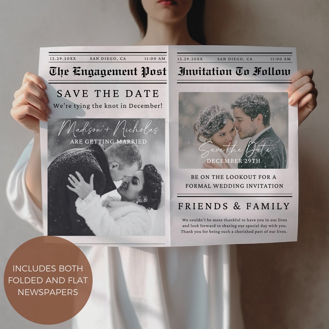 Save the Date Newspaper, Fully Editable Template, Wedding Newspaper Save the Date Newspaper, Fully Editable Template, Wedding Newspaper