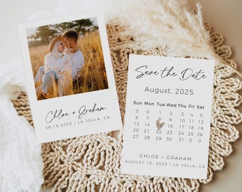 Calendar Save The Date Template, Minimalist Save The Date With Photo, Wedding Save The Date, Printable Save The Date Card, Editable In Canva