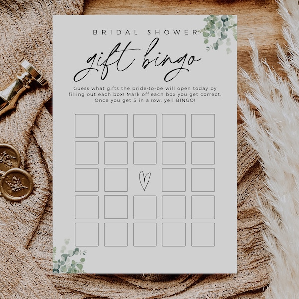 Greenery Bridal Gift Bingo Game, Bridal Shower Bingo, Guess The Gift, DIY Printable Bingo, Fully Editable Template, Bridal Shower Ideas