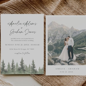 Pine Wedding Invitation Suite, Forest Wedding Invitation Template, Pine Tree Wedding Stationary, Outdoor Wedding Invite, Summer Wedding image 3