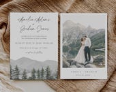 Mountain Wedding Invitation Template With Photo, Rustic Misty Forest Wedding, Printable Summer Wedding Invite, Bohemian Wedding Stationary