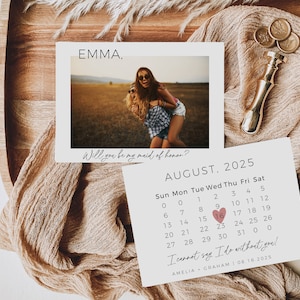 Brautjungfer Vorschlagskarte, Trauzeugin Vorschlag Kalender, Willst du meine Brautjungfer sein, ich kann nicht sagen, dass ich ohne dich arbeite, bearbeitbare Vorlage