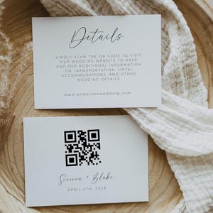 Qr Code Rsvp Kartenvorlage, modern minimalistisch, Hochzeitseinladung Einlegekarte, Qr Code Details Kartenvorlage, Boho Online Details Karte