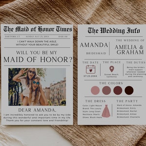 Newspaper Bridesmaid Proposal, Bridesmaid Info Card, Printable Maid Of Honor Proposal, Will You Be My Bridesmaid, Editable Template image 5