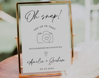 Wedding Hashtag Sign, Oh Snap Wedding Sign, Social Media Sign, Modern Minimalist Wedding Signage Template, Oh Snap Tag Us In That