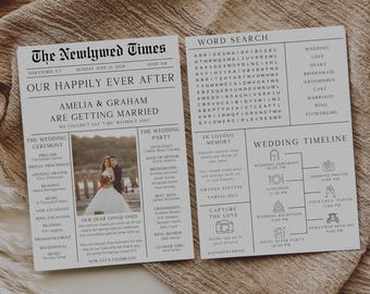 Newspaper Wedding Program Template, Fun Unique Wedding Program With Timeline, Printable Infographic Wedding Program, Wedding Program Photo