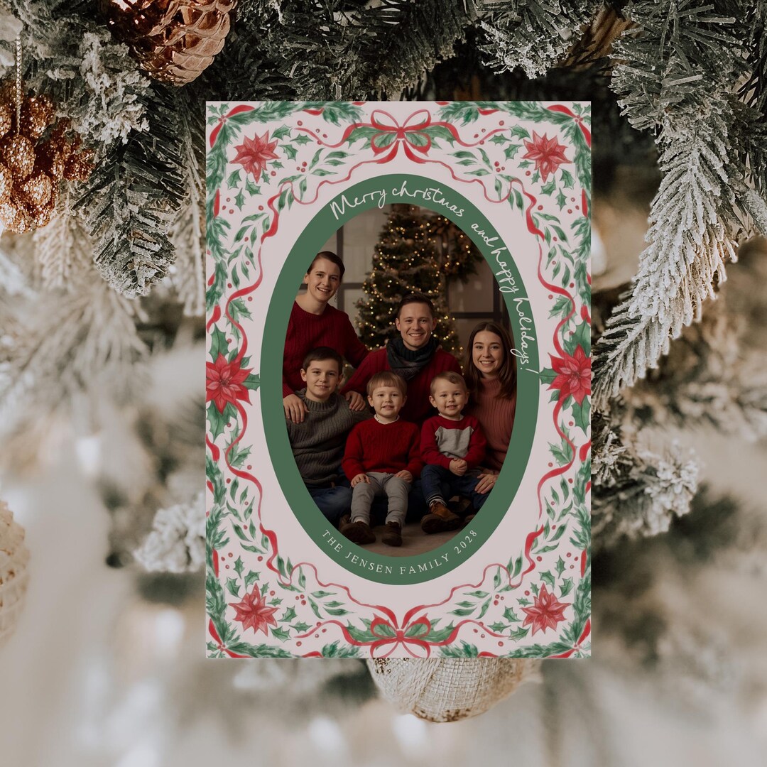 Festive Family Christmas Card With Photo, Editable Holiday Canva ...