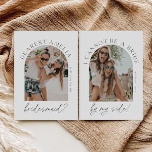 Plantilla minimalista de propuesta de dama de honor con foto: "No puedo ser novia sin ti". Invitación imprimible para dama de honor y dama de honor.