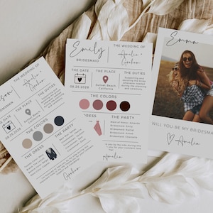 Infokaartbundel bruidsfeest, infokaartsjabloon bruidsmeisje, infokaart bruidsjonkers, gratis kaart voorstel bruidsmeisje, Will You Be My Bridesmaid